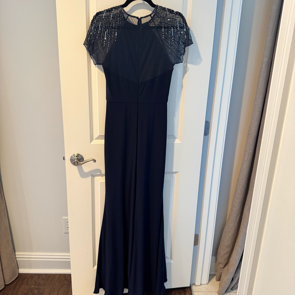 JS Boutique Navy Blue Jewel beaded cap sleeve gown | size 4 - Picture 7 of 9